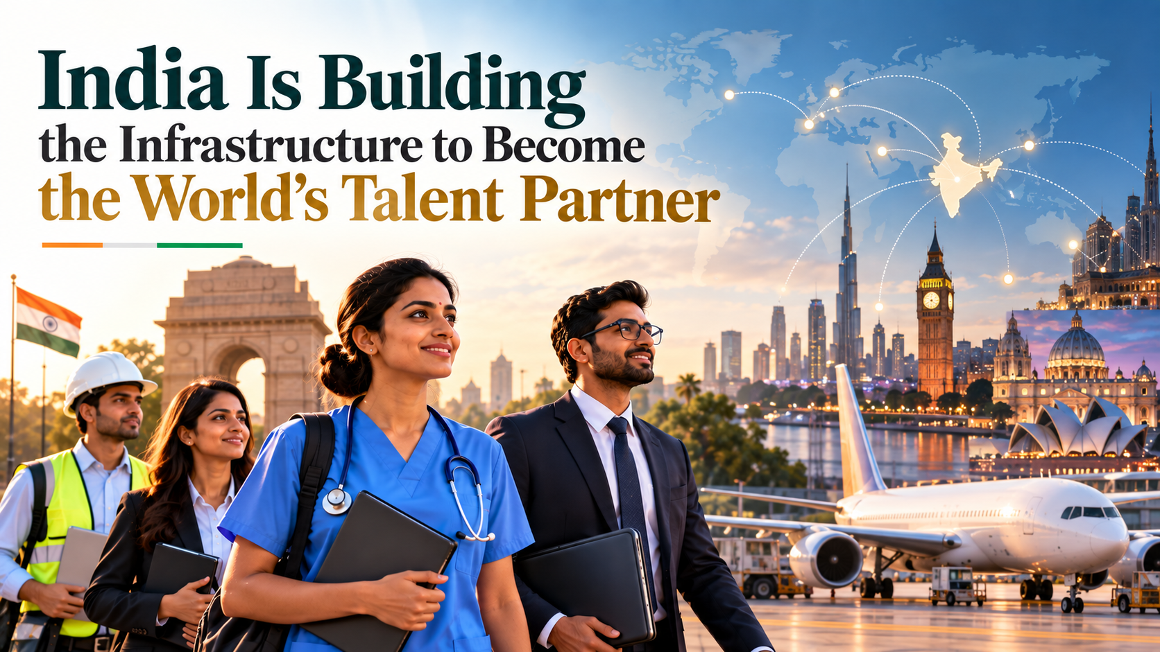 Indian professionals and healthcare workers forming a global talent pipeline connecting India with international employers